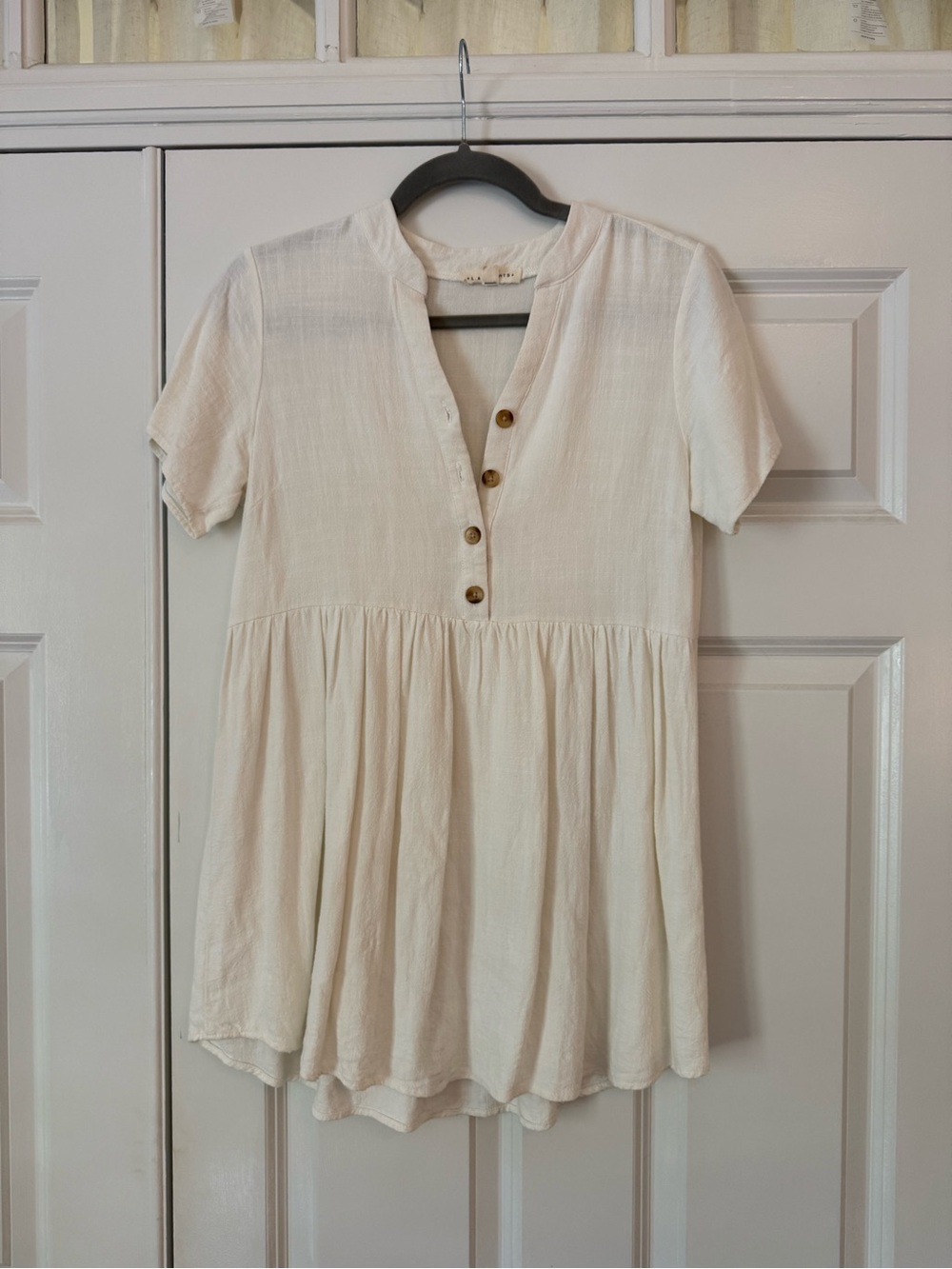 Cream Short-Sleeve Button-Front Tunic